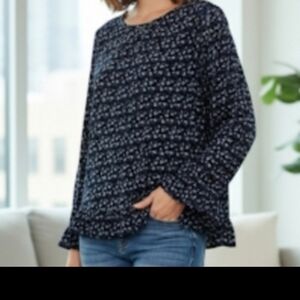 GAP Navy Blue Floral Print Top Medium Boho Casual Workwear Blouse